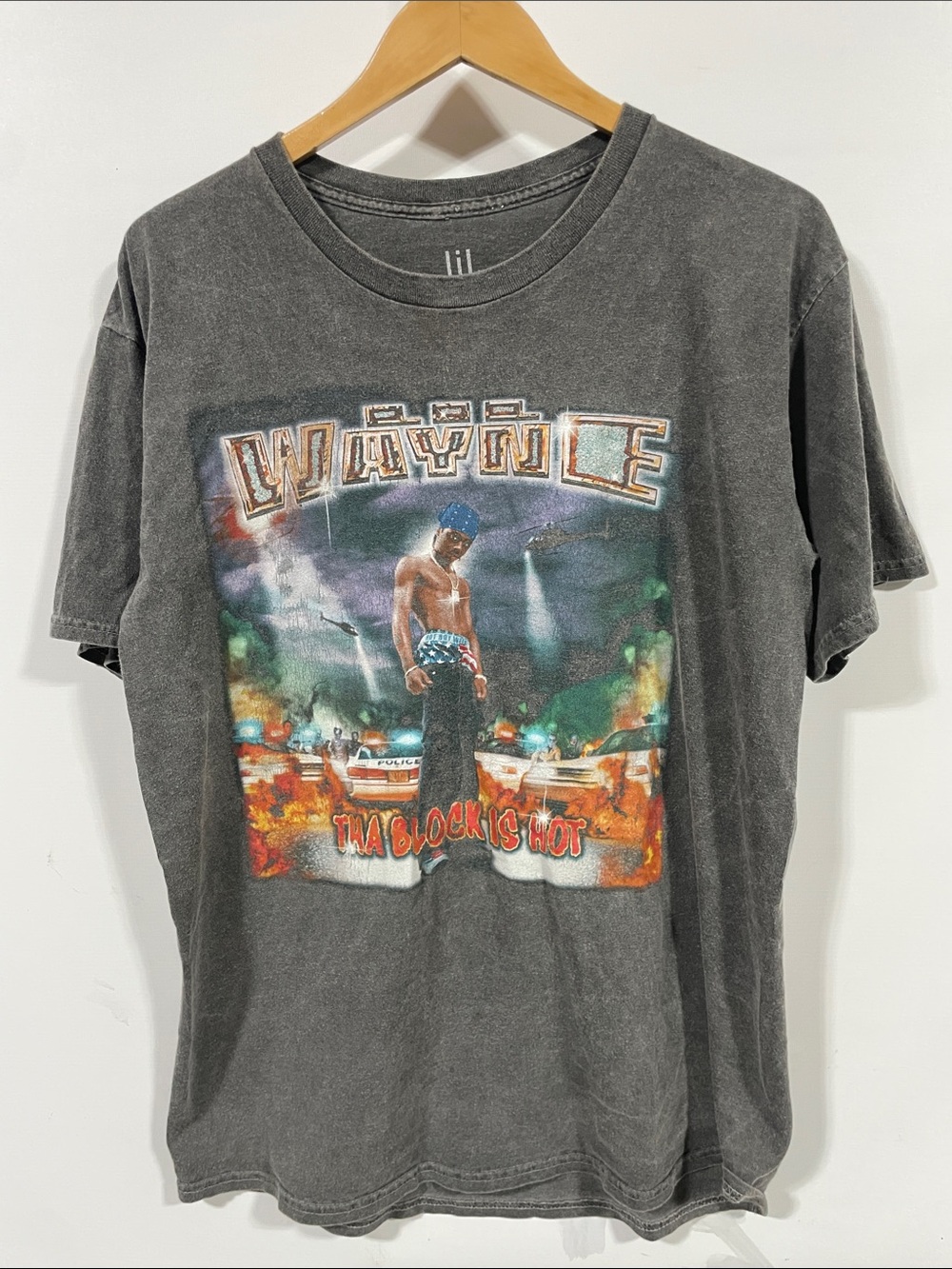 Lil Vintage-Style Gray Tee — Lil Wayne Graphic Crewneck